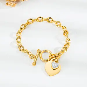 Fashion Ins Crystal Cubic Zircon Heart Charm Bracelets Stainless Steel Chain Bracelet Jewelry For Women