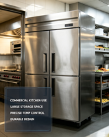 Congélateur vitrine 4 portes en acier inoxydable pour cuisine professionnelle, refroidissement par air, sans givre, Energy Star, dégivrage automatique, 830L, 0-10°C