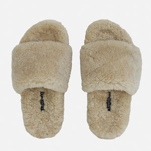 صنادل شتوية فاخرة مخصصة للنساء، ناعمة للغاية، شباشب فرو صناعي دافئة، أحذية بدون كعب من جلد الغنم للنساء - Product Image 2