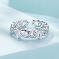 Vente en gros de bagues à chaîne ajustable en argent 925 de créateur minimaliste Anneaux Hip Hop vintage en zircon cubique pour femmes Fête de mariage
