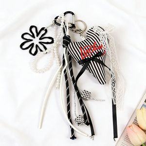 Lace Bow Embroidered Letter Heart Pendant Pearl Chain Bag Charm Keycharm for Women - Product Image 6
