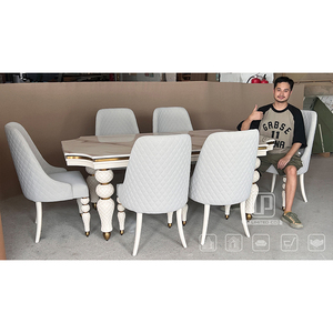 Cao Tiêu Chuẩn Sang Trọng Ăn Trắng Bảng Hình Chữ Nhật Được Thiết Kế Bằng Đá Cẩm Thạch Hàng Đầu Bàn Ăn Đặt Với 6 Ghế - Product Image 1