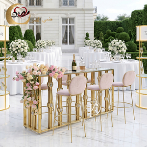 Stainless Steel Luxury Modern Commercial Bar Height Counter <b>Table</b> Home Bar Hotel Wedding Use Gold Finish <b>Mirror</b> Glass - Product Image 2