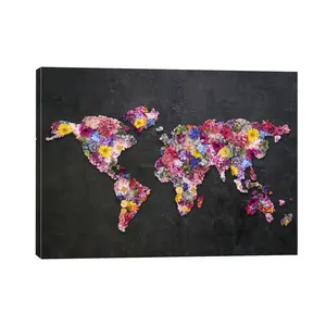 خريطة زهور للعالم رسم خريطة إبداعية للعالم صورة فنية للجدار مطبوعة على ملصقات قماشية لديكور الغرف والمكاتب