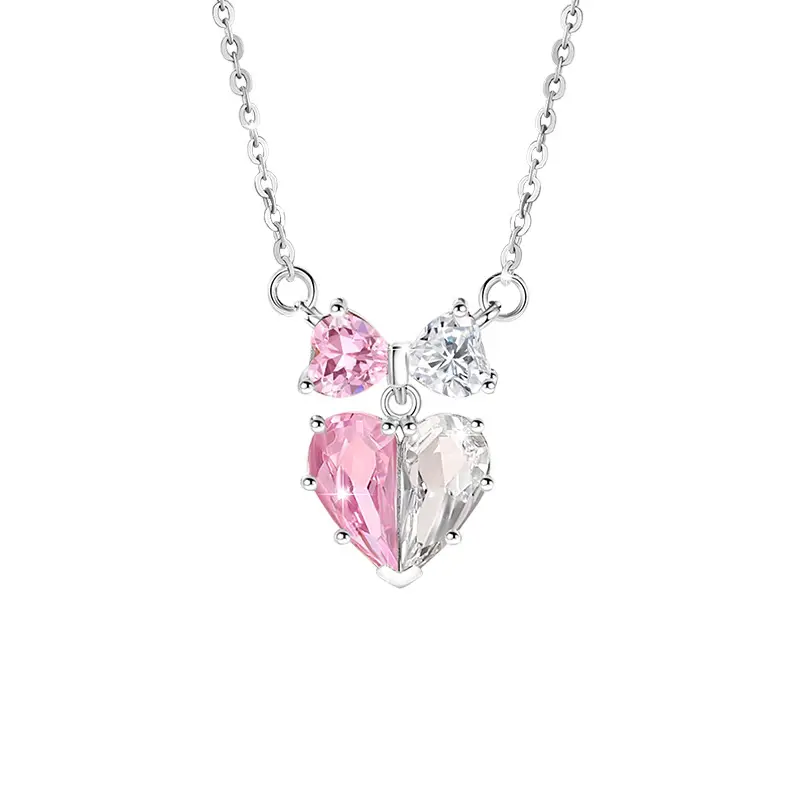 Mylove 보석 925 스털링 실버 인 럭셔리 디자인 핑크 발렌타인 데이 선물을위한 3 개의 사랑 심장 진술 펜던트 목걸이