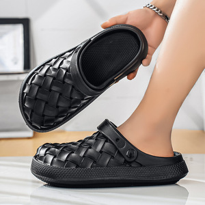 Men's Summer <b>Clogs</b> Breathable PVC Upper EVA Outsole Thick Sole Casual Beach Sandals Slip on Youth Style 8810 Beige Black - Product Image 2