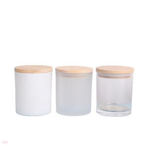 Empty 7oz 14oz 10oz black grey pink blue frosted clear white glass candle jar with bamboo lid/glass candle vessels cup