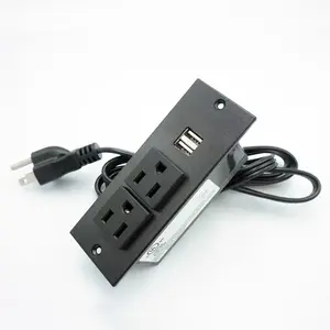 Conference Recessed Power Strip Socket 2M Cord Furniture Flush Mount Charging Station Desktop Power Grommet Power Strip with USB