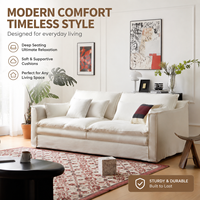 Sofá de Felpa Crema con Cojín Grueso, Soporte Suave, Tela Resistente, Confort Profundo, Estilo Atemporal, Ideal para Cualquier Decoración del Hogar