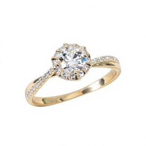 Elegante Anillo de Compromiso con Halo de Diamantes de Corte Redondo y Moissanita Chapado en Oro Amarillo, Joyería Nupcial para Mujer, Diseño Personalizado - Product Image 5