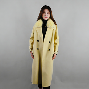 Cappotto Lungo in Lana a Doppia Faccia per Donna, Autunno Inverno, con Collo in Vera Pelliccia di Volpe, Cappotto in Cashmere - Product Image 1