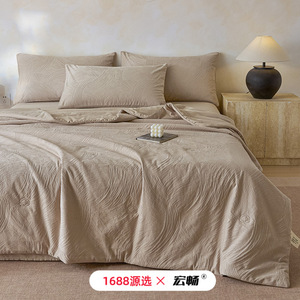 Simple 100% Cotton Jacquard Quilt Set 4 Pieces Machine Washable Thin Summer Cooling Pure Cotton <b>Bedding</b> - Product Image 2