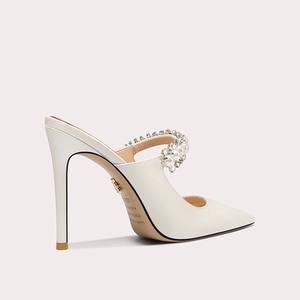 Trendy White Pearl Rhinestone Mule Heels Punta estrecha Stiletto Slides Elegante para <span class=keywords><strong>fiesta</strong></span> Noche Boda - Product Image 2