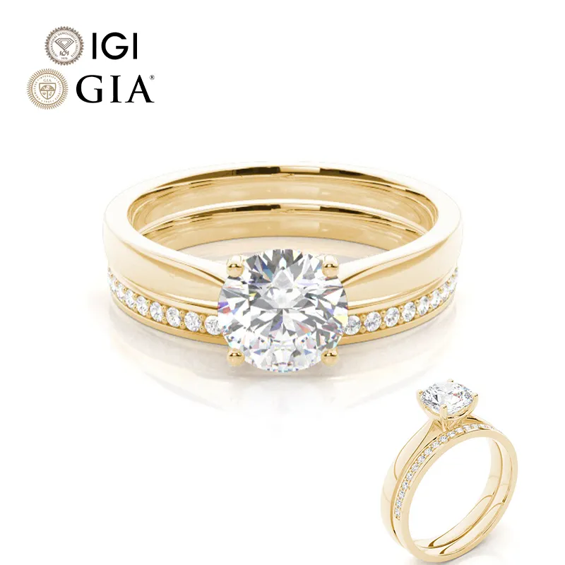 Gia Igi Gecertificeerde Vvs Cvd Lab Gegroeid Diamant 10K 14K 18K Massief Gouden Verlovingstrouwringen Bruidset Voor Koppels