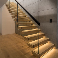 Marche d'escalier flottantes en bois, avec LED en bois massif, de haute qualité, usine