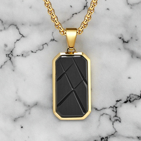 Pendentif badge militaire octogonal à facettes 3D déformé style minimaliste tendance pour homme Collier chaîne boîte plaqué or