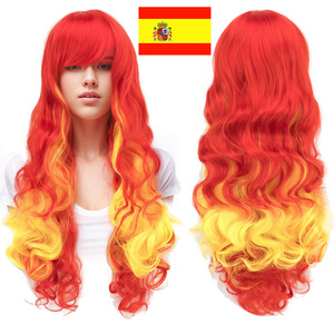 Parrucca da Fan Europea e Americana, Stile Bandiera Nazionale Colorata per Cosplay, Parrucca Lunga Ricciuta Rosa in Fibra Resistente alle Alte Temperature - Product Image 1
