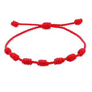 Pulsera De cordón rojo con 7 nudos, amuleto De la buena suerte, riqueza, hecha a mano