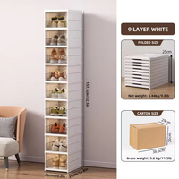 Boîte à chaussures pliable transparente à 9 couches, design à espacement étroit pour l'entrée de la maison, allée étroite, rangement des chaussures quotidiennes, organisation de l'espace de rangement