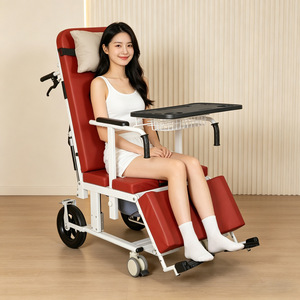 Hospital <b>Chair</b> Red And Orange 100kg Load Capacity Hydraulic Lift Reclining With Tray Table For Elderly And <b>Disabled</b> - Product Image 1