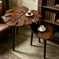 Tables d'appoint gigognes 2 pièces en forme de feuille, tables basses modernes en bois pour salon, bureau à domicile et salle à manger