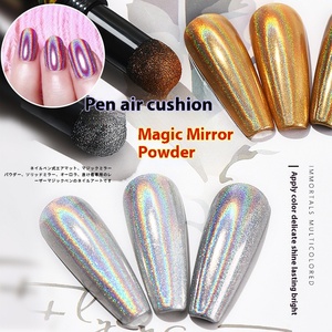 New <b>Gold</b> Silver Laser Magic Pigment Nail Powder Cushion <b>Pen</b> Long-lasting Holographic Finish Synthetic Hair Brush Dotting Tool - Product Image 2