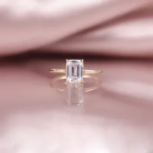 OL1482 Abiding Diamond Jewelry Wholesale Solid Gold 14K 18K Emerald Cut 6x8mm Solitaire Diamond 10K Gold Moissanite Ring