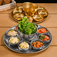 Ensemble de petits plats à sauce en acier inoxydable argenté mat rétro, empilables, avec plusieurs compartiments, pour la cuisine coréenne, le buffet