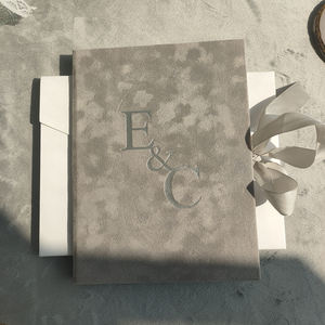 Personalized Silver Foil Monogram Gray Velvet Folio Faire <strong>Part</strong> De Mariage De Luxe Wedding Invitation Suite Gold Mirror Acrylic - Product Image 5