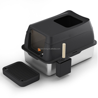 Litière pour chat carrée en acier inoxydable, nouveau modèle moderne 2026, design ouvert, nettoyage facile, fournitures pour animaux de compagnie, haute absorption pour chaton