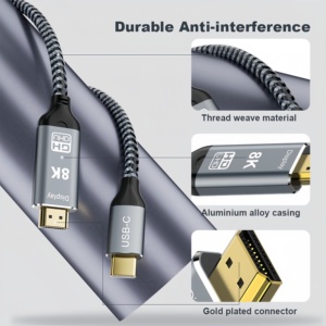 Vente chaude 8K USB C <span class=keywords><strong>vers</strong></span> <span class=keywords><strong>HDMI</strong></span> 2.1 Câble Type-C <span class=keywords><strong>vers</strong></span> <span class=keywords><strong>HDMI</strong></span> Câble tressé Compatible avec <span class=keywords><strong>Thunderbolt</strong></span> 4/<span class=keywords><strong>3</strong></span> pour iPhone 15/15 Pro Max - Product Image 3