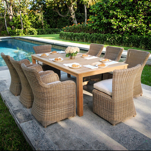 TG di lusso all'aperto Rattan sedia <span class=keywords><strong>da</strong></span> pranzo Set di 6 Patio mobili per la cena moderni fatti a mano in vimini all'aperto Teak <span class=keywords><strong>tavoli</strong></span> in legno - Product Image 1
