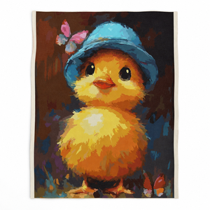 <span class=keywords><strong>Peinture</strong></span> à l'huile artisanale professionnelle <span class=keywords><strong>de</strong></span> <span class=keywords><strong>poussin</strong></span> jaune avec chapeau bleu, texture 3D impasto, sur toile, pour la maison, le bureau ou comme cadeau - Product Image 1