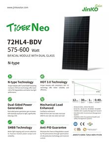 Panel Solar Fotovoltaico JA Jinco Trina de 580 585 590 595 600 Vatios, Tipo N, Topcon, Bifacial - Product Image 2