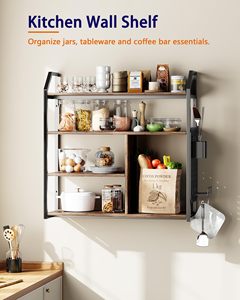 Étagère murale industrielle SENYU en bois et en fer avec éclairage LED, étagère de rangement à quatre niveaux pour la décoration de chambre - Product Image 4