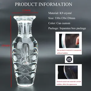 Hitop Luxurious Home Decoration Relief Clear K9 High Quality Large Crystal Glass Flower Vase For Wedding