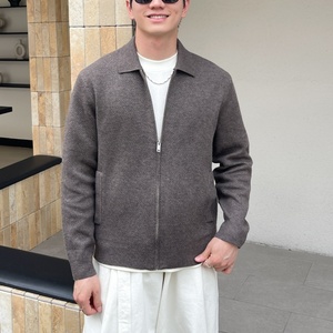 Chic Turn Collar Zip-Up Knit <b>Cardigan</b> for <b>Men</b> Autumn Warm Polyester Full-Zipper Breathable Knitted Sweater Jacket Side Pockets - Product Image 5