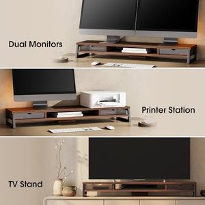 Soporte de Monitor de Madera Ajustable y Extensible con Cajón para 2 Monitores, Estante Elevador de <span class=keywords><strong>Escritorio</strong></span> de 2 Niveles - Product Image 6