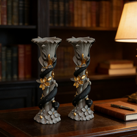 Bougeoirs en résine gothique serpent et fleur - Design gris et or, parfait pour la décoration d'intérieur gothique et comme centre de table
