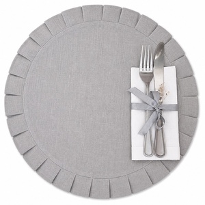 Serviettes en lin français de luxe 100% lin biologique à rayures et bordure à volants pour mariage, serviette en coton et lin brodée, set de table - Product Image 1
