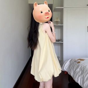 Yellow Sleeveless Suspender Dress For Women Natural Waist Tulip Skirt Solid Color Beach Vacation Look - Product Image 1
