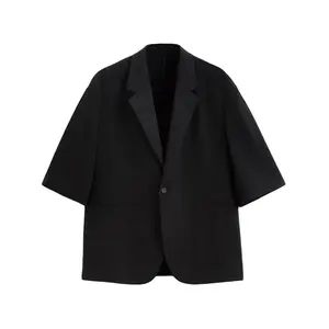 Oversize Fit Blazer Notched Lapel Collar And Short Sleeves Falling Below The Elbow With Hip Pockets Button Up Men Blazer