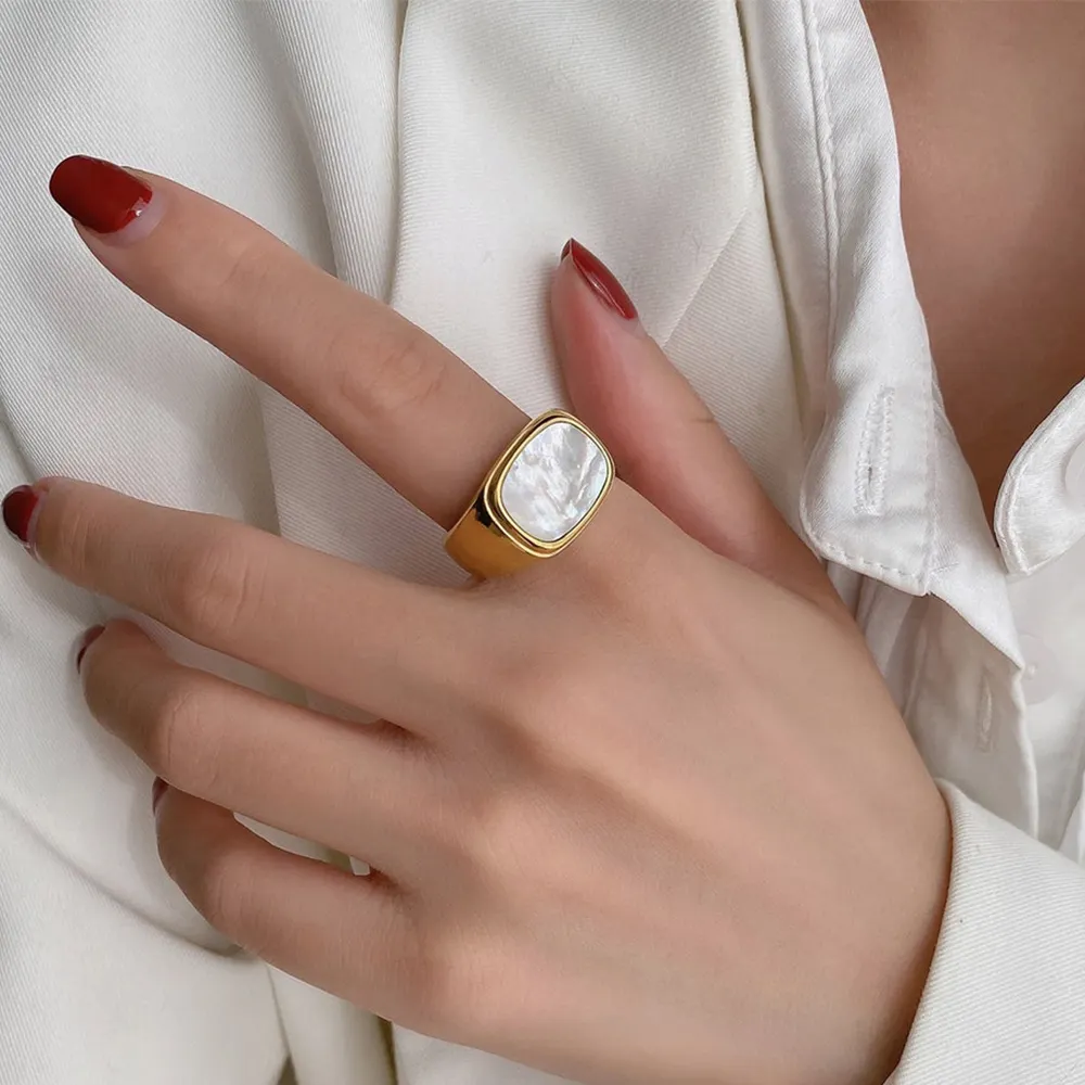 E-Manco винтажные массивные Квадратные Кольца в виде ракушек для женщин белого и золотого цвета женское большое кольцо ювелирные изделия для вечеринок аксессуары в подарок