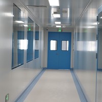 Porte battante en acier pour salle blanche, bleue, avec fenêtre simple vitrée, étanchéité hermétique, pour hôpital et laboratoire
