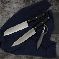 Ensemble de couteaux de table : Chef + Santoku + Éplucheur. Bord tranchant antirouille, poignée en PP. Idéal pour la cuisine quotidienne à la maison, du hachage au pelage