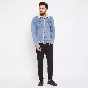 Denim <b>Jacket</b> for <b>Men</b> Coated Stand Collar Front Logo <b>Long</b> Sleeve Stylish New Design Best Selling Breathable Fashion Outerwear - Product Image 1