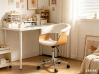 Chaise de bureau pivotante ergonomique moderne, réglable en hauteur, en cuir PU, avec dossier en bois et roulettes