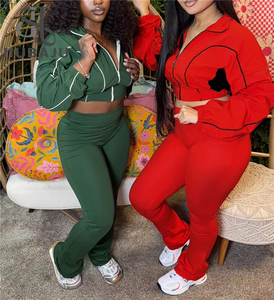 Женский пиджак на молнии и длинные брюки в стиле пэчворк, спортивный костюм из двух предметов, комплект из двух 2025 - Product Image 1