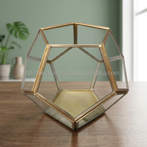 Modern Geometric Glass <b>Vase</b> With Gold Frame Tabletop Decor <b>Unique</b> Design - Product Image 2