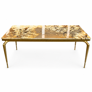 Table à manger personnalisée, plateau rectangulaire, style moderne, villa, 6 à 8 places, pieds en métal, meubles en pierre, luxe, quartzite Pandora rétroéclairé - Product Image 2